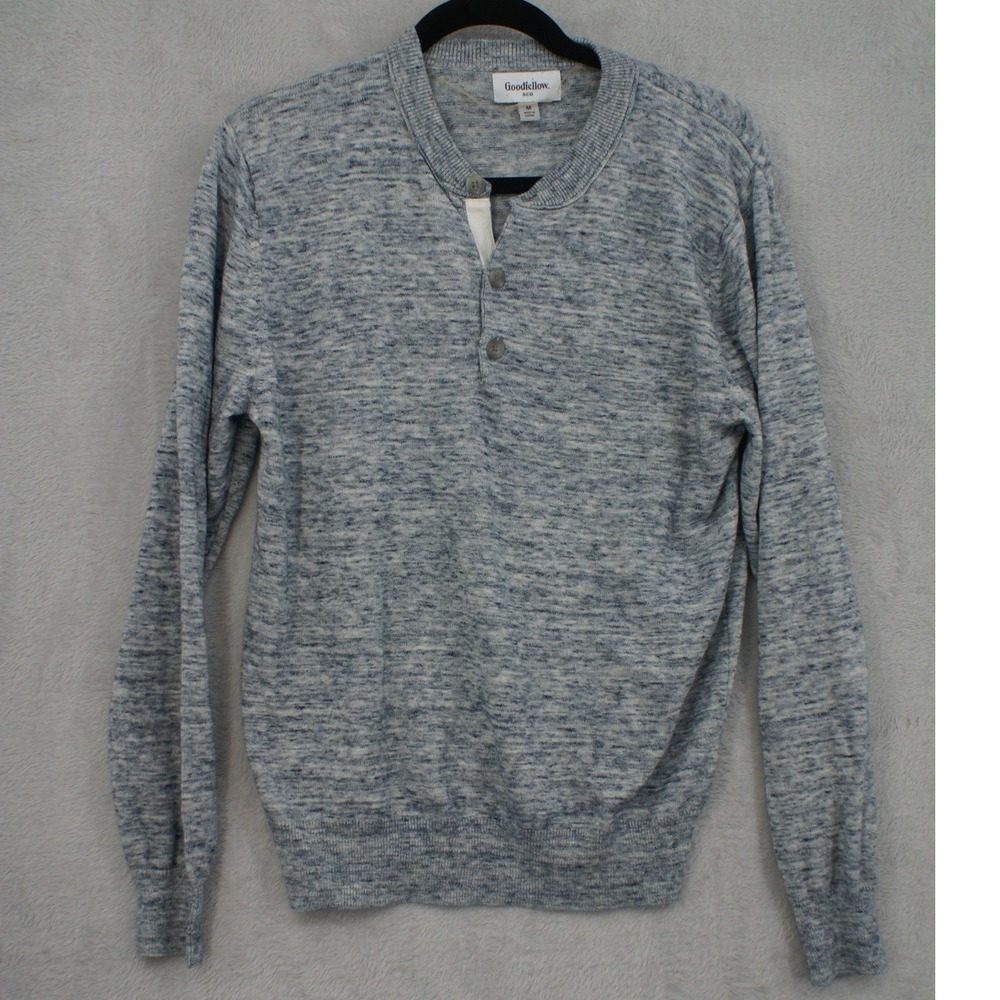 Goodfellow & Co Mens Blue Marled Henley Sweater Long Sleeve Size Medium Casual
